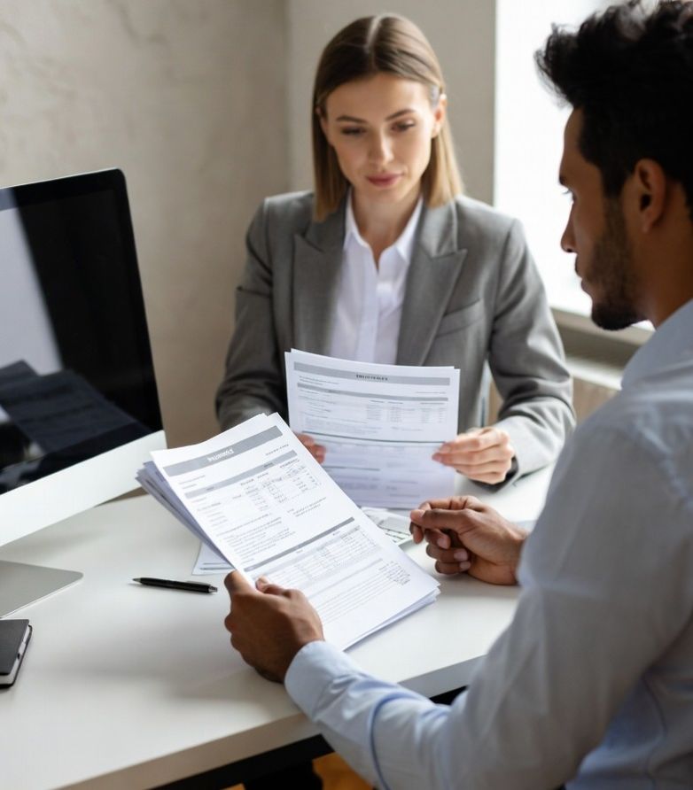 financial advisor reviewing insurance documents with a client